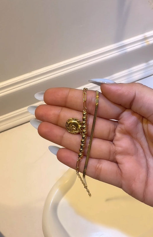 Vintage Sun Charm & Chain Bracelet Set