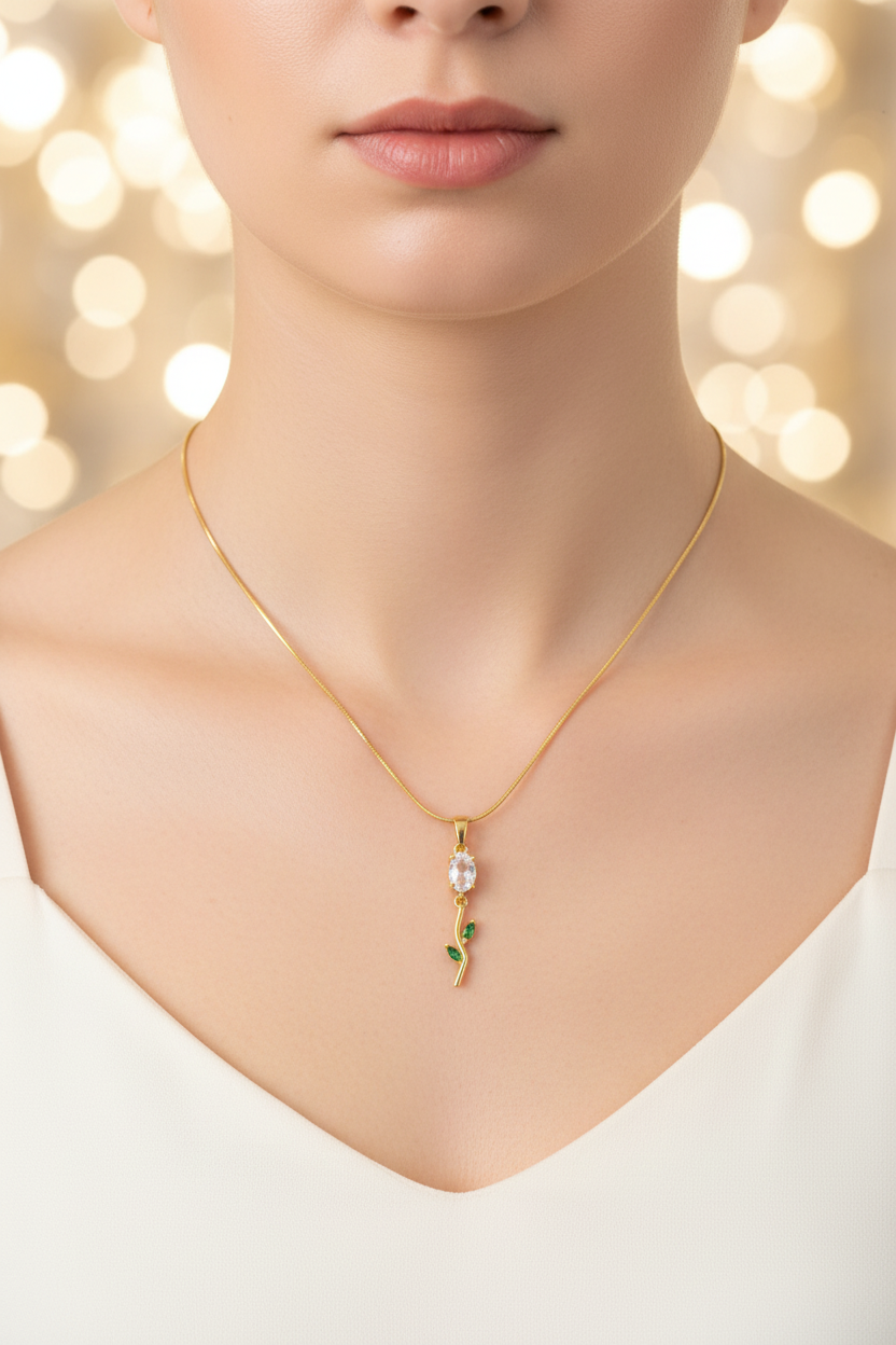 Tulip Necklace Crystal Rose Pendant