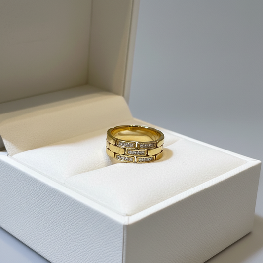 Luxe Diamond Brick Band Ring - 18K Gold Plated
