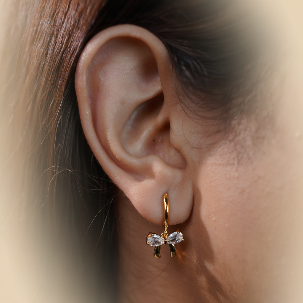 Crystal Bow Charm Hoops