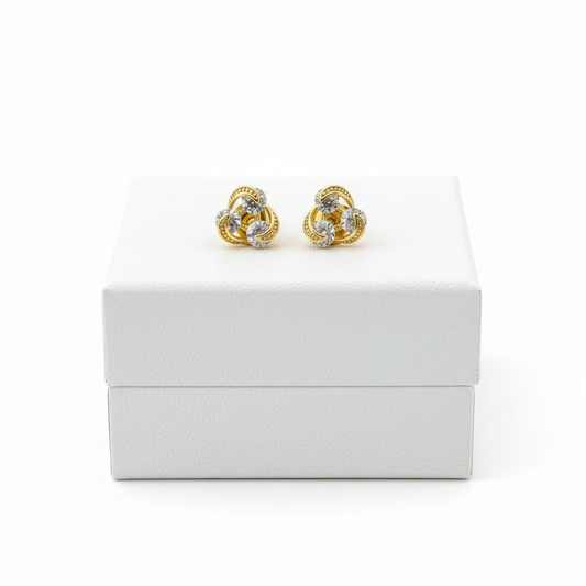 Crystal Trefoil Gold Stud Earrings