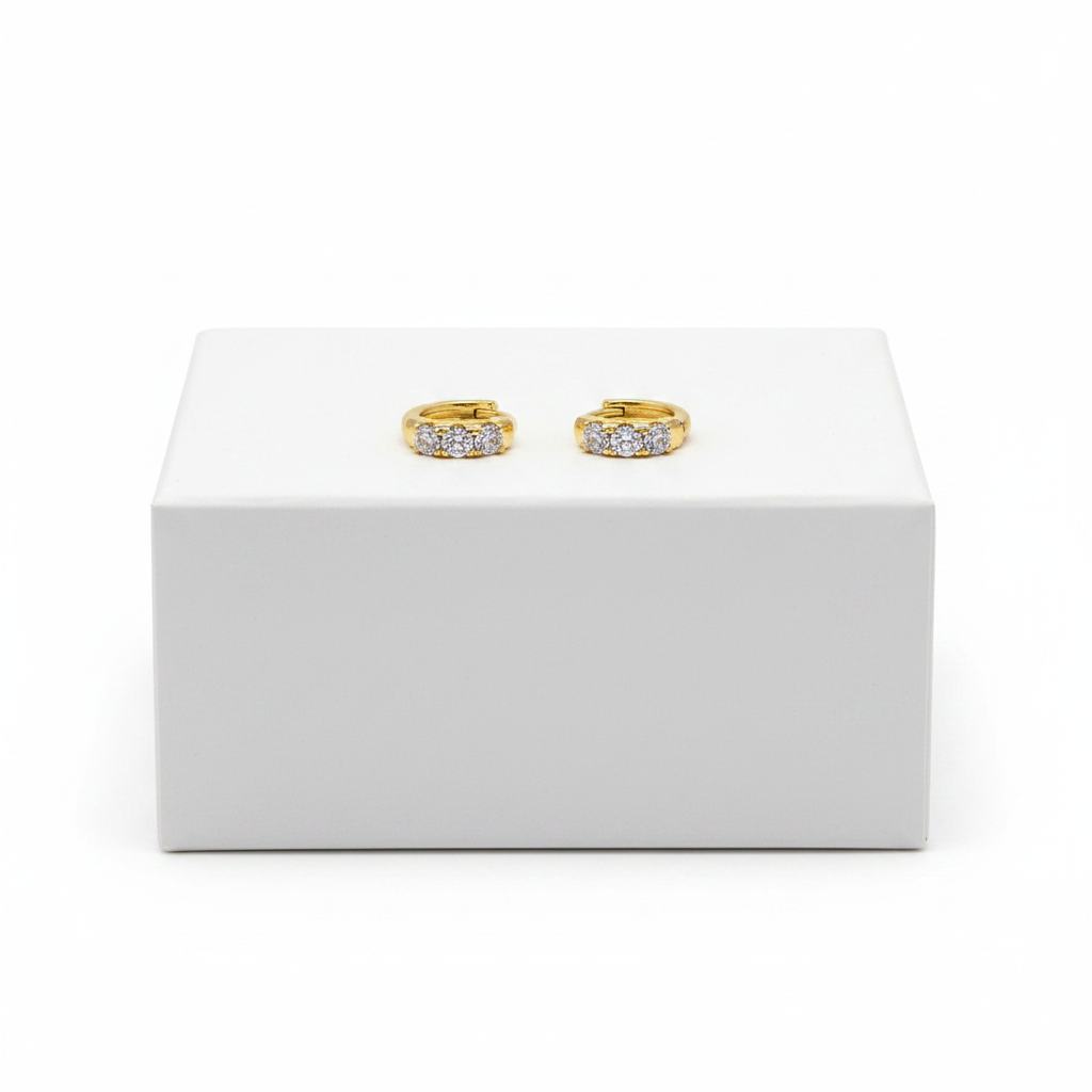 Triple Crystal Diamond Huggie Hoop Earrings