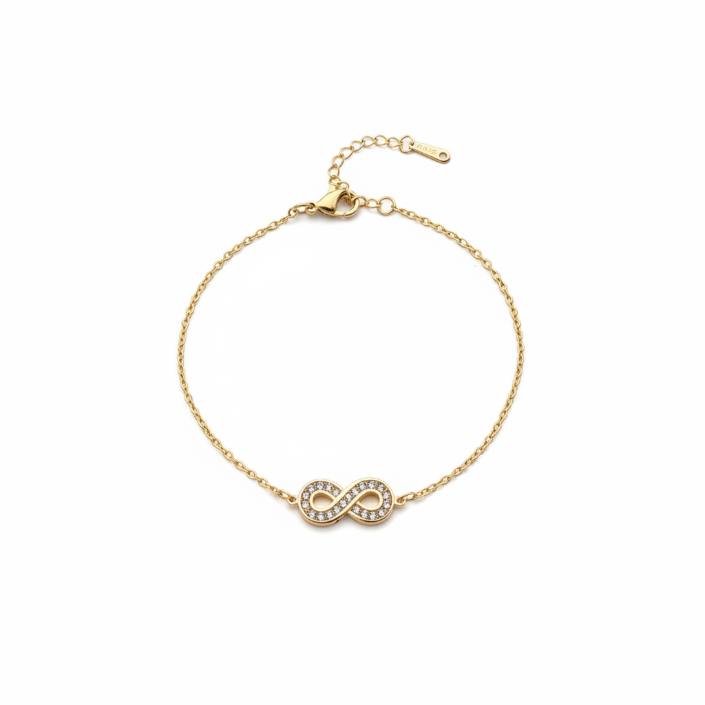 Infinity Crystal Gold Bracelet on white background
