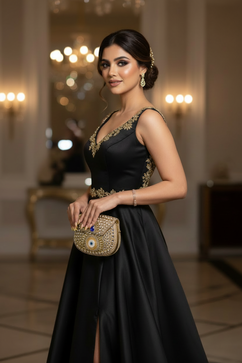 Royal Kundan Embellished Clutch with Evil Eye