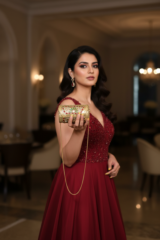 Multicolor Kundan Embellished Clutch with Enamel Work
