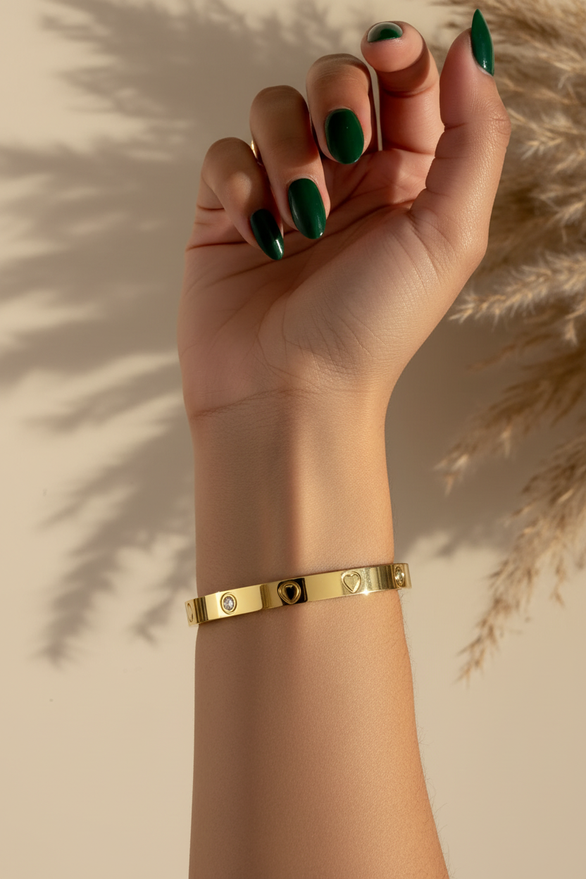 Luxe Heart Thin Wrist Bangle - 18K Gold Plated Waterproof Wrist Size 2.2 & 2.4