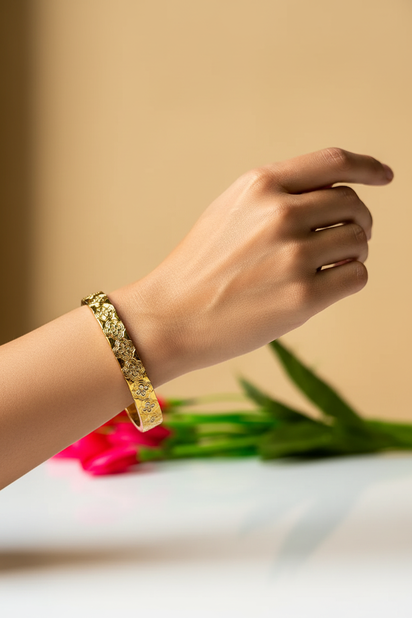 Kiara Floral Thin Wrist Bangle - Wrist Size 2.2 & 2.4