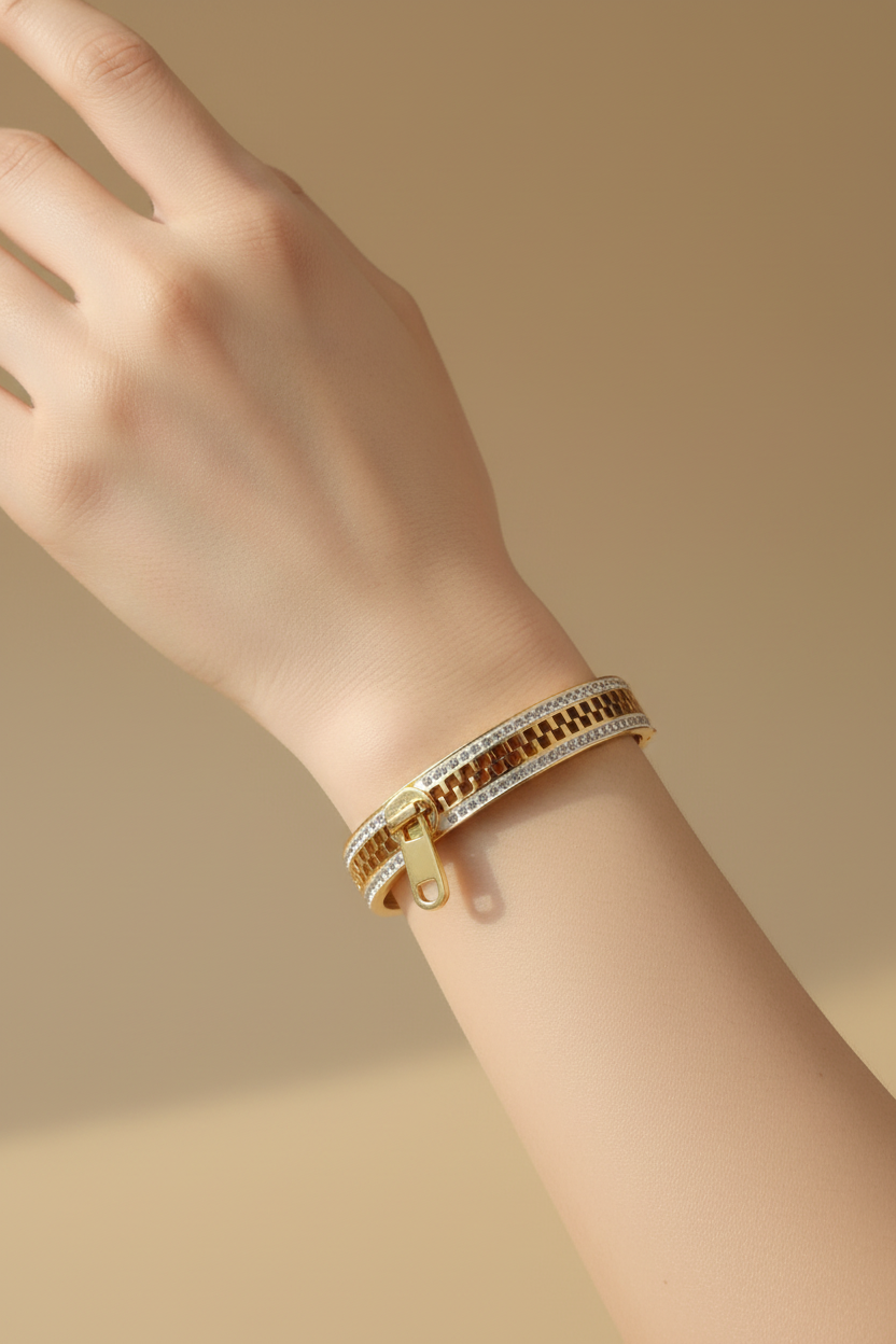 Zip Chain Thin Wrist Bangle - Wrist Size 2.2 & 2.4