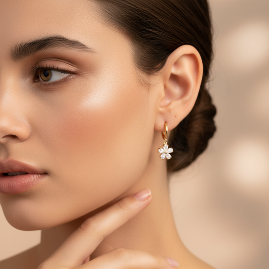 Bloom Flower Drop Huggie Earrings