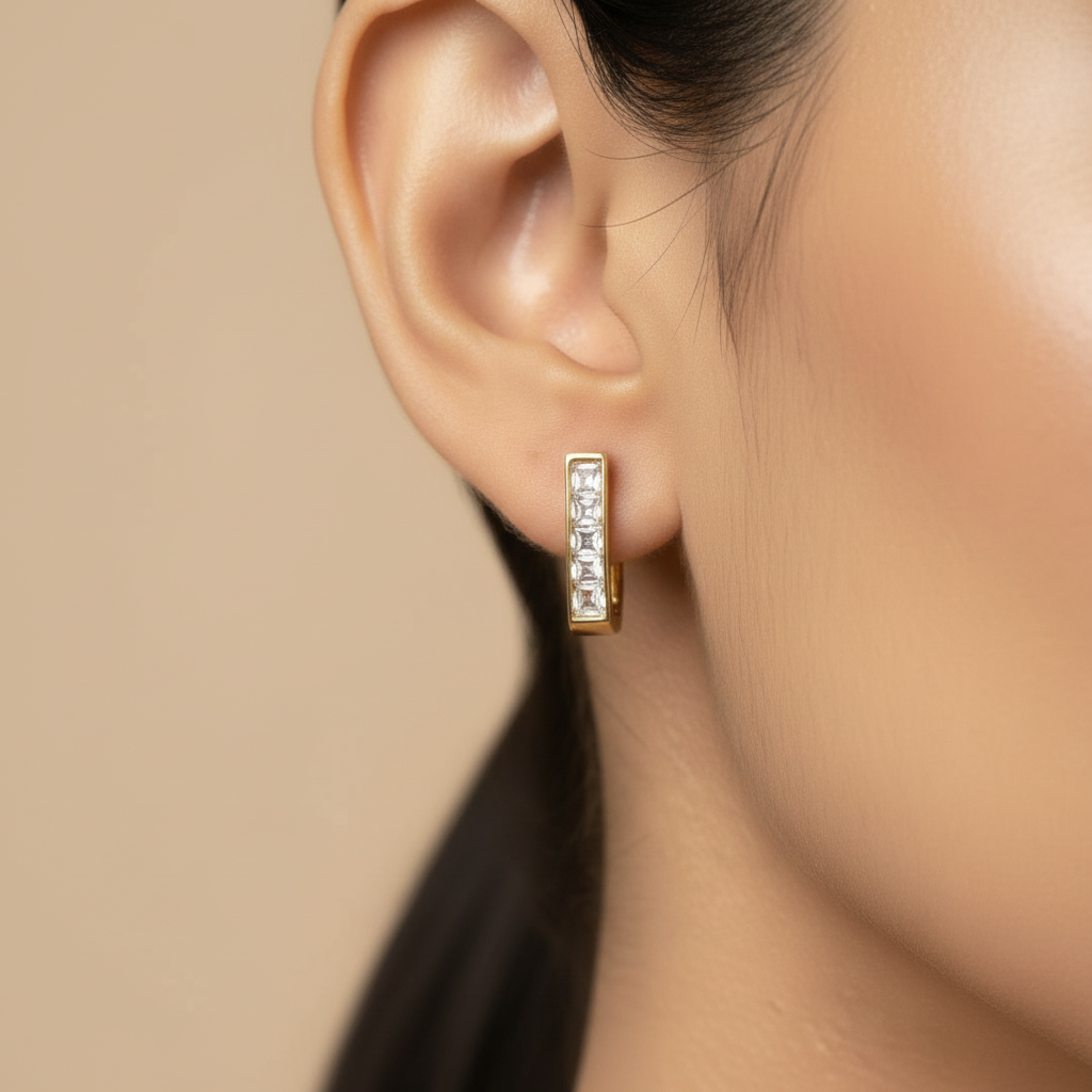 Gold Square Huggie Earrings