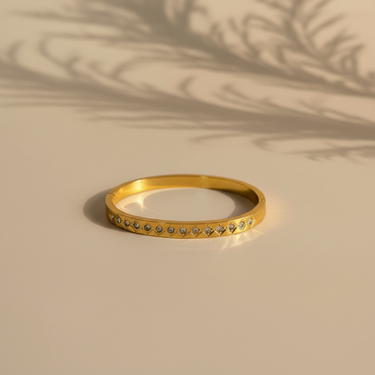 Diamond Pattern Thin Wrist Bangle - 18K Gold Plated Waterproof Wrist Size 2.2 & 2.4