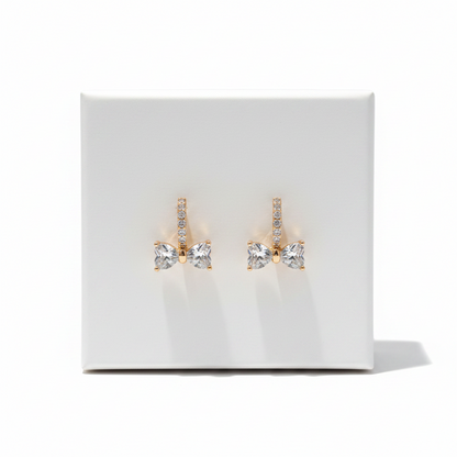 Rose Gold Bow Huggie Drop Earrings