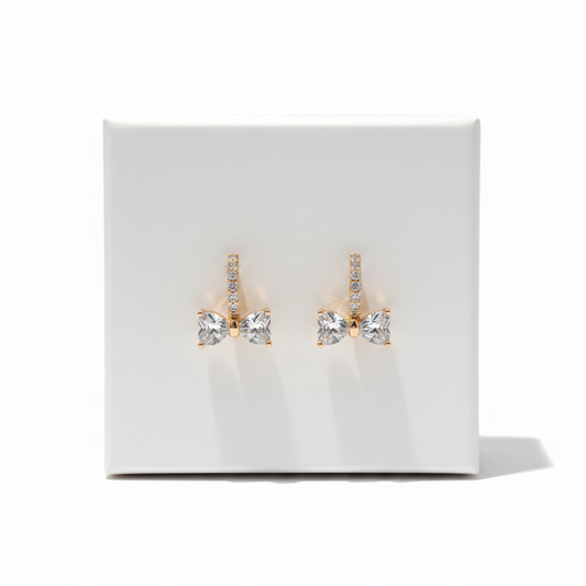 Rose Gold Bow Huggie Drop Earrings