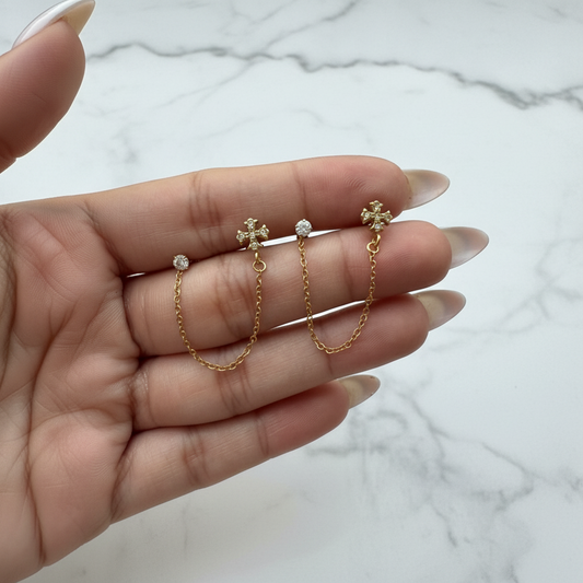 Crystal Cross Chain Earrings (Pair)