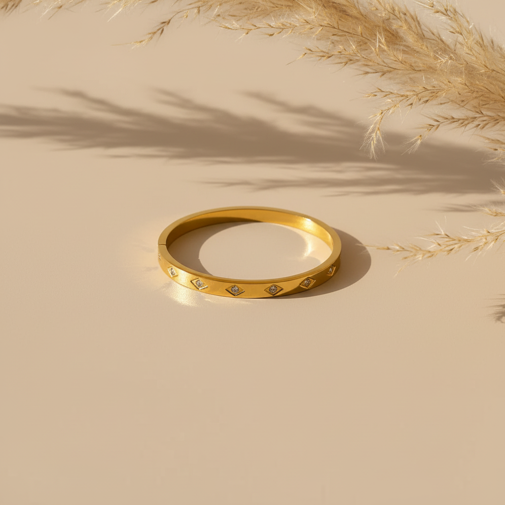 Cue Diamond Pattern Thin Wrist Bangle - Wrist Size 2.2 & 2.4