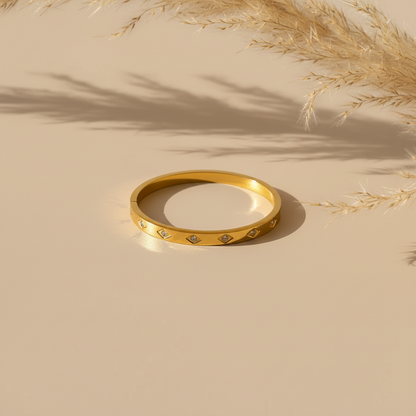 Cue Diamond Pattern Thin Wrist Bangle - Wrist Size 2.2 & 2.4
