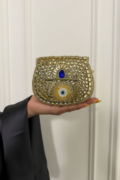 Royal Kundan Embellished Clutch with Evil Eye