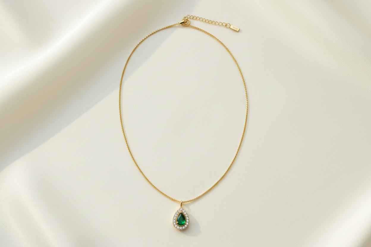 Emerald Teardrop Pendant Necklace