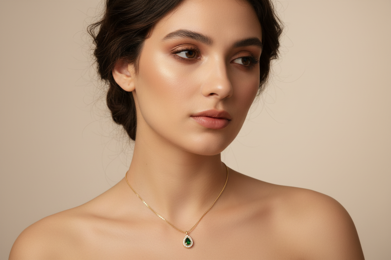 Emerald Teardrop Pendant Necklace