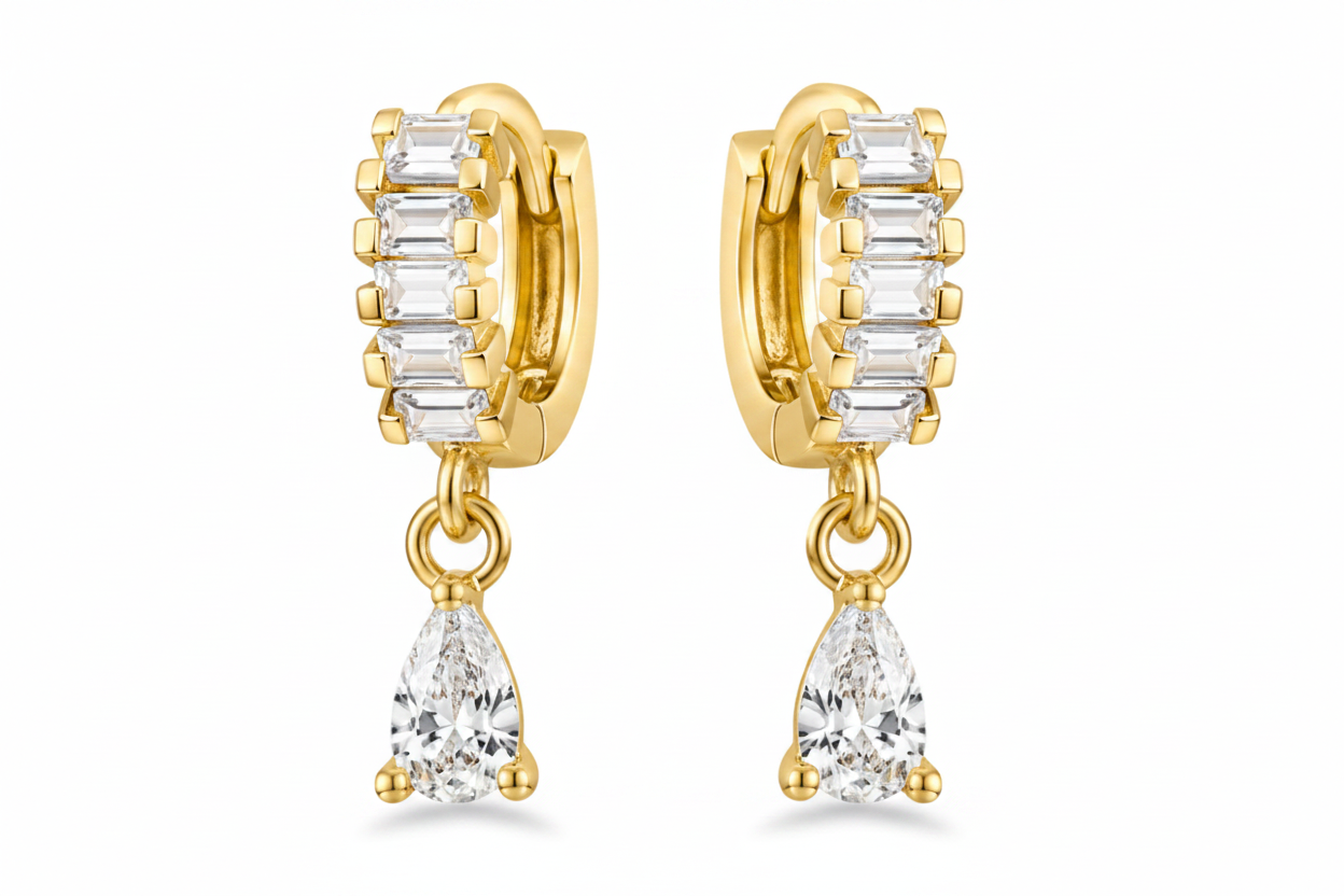 Baguette Crystal Drop Huggie Earrings