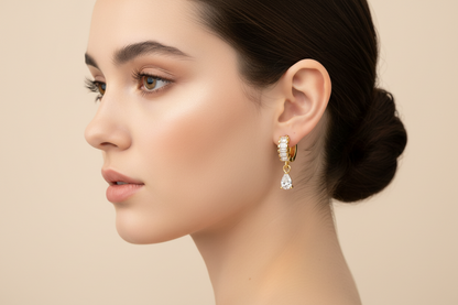 Baguette Crystal Drop Huggie Earrings