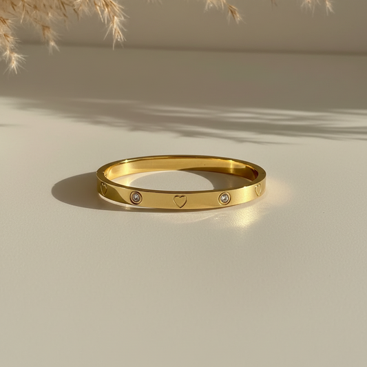 Luxe Heart Thin Wrist Bangle - 18K Gold Plated Waterproof Wrist Size 2.2 & 2.4