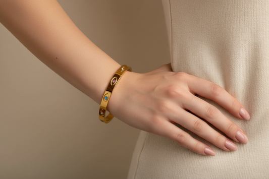 Celeste Evil Eye Gold Bangle Standard Wrist 2.6