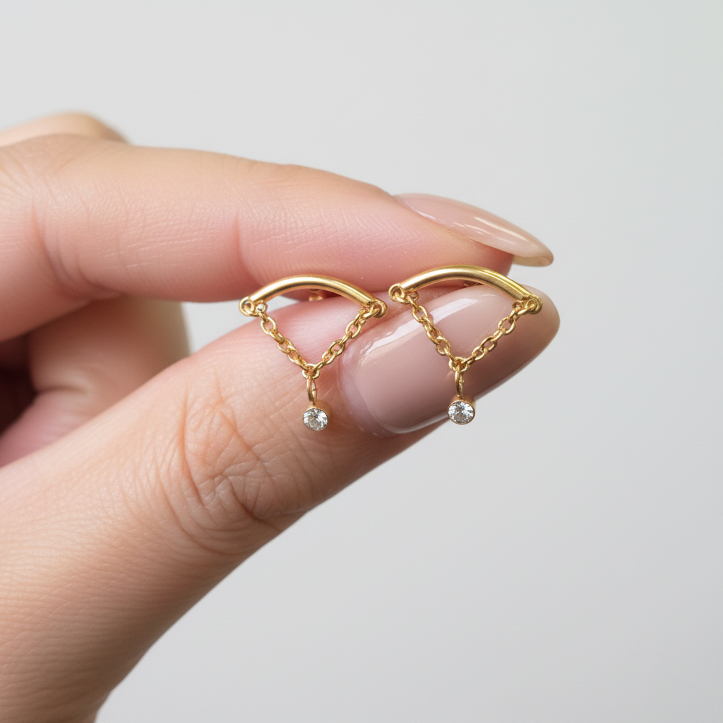 Hanging Solitaire Flat Studs - (PAIR)