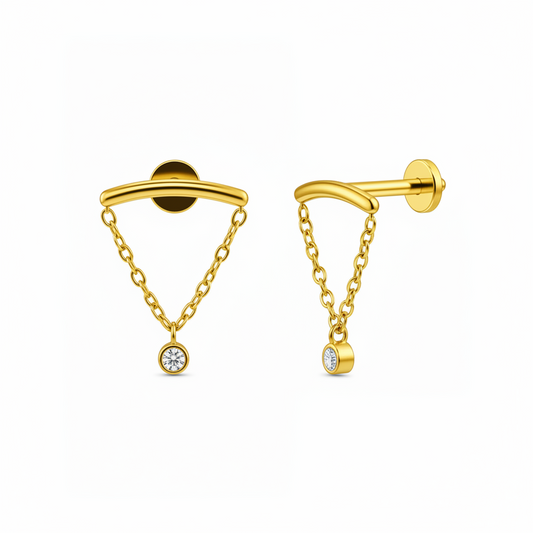 Hanging Solitaire Flat Studs - (PAIR)