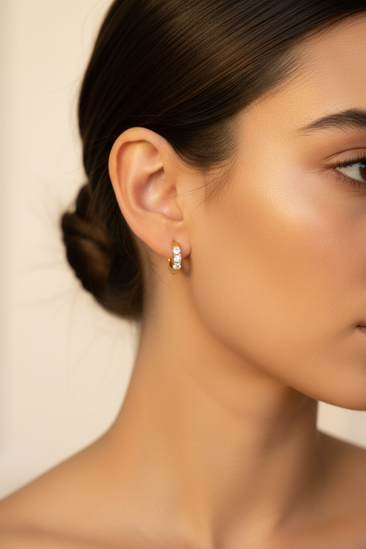Triple Crystal Diamond Huggie Hoop Earrings