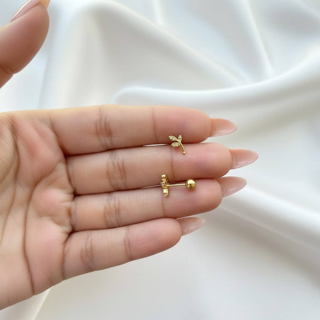 Mini Leaf Crystal Stud Earrings (Pair)