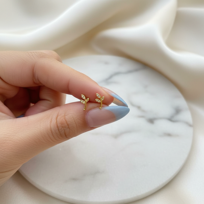 Mini Leaf Crystal Stud Earrings (Pair)