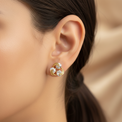 Crystal Trefoil Gold Stud Earrings
