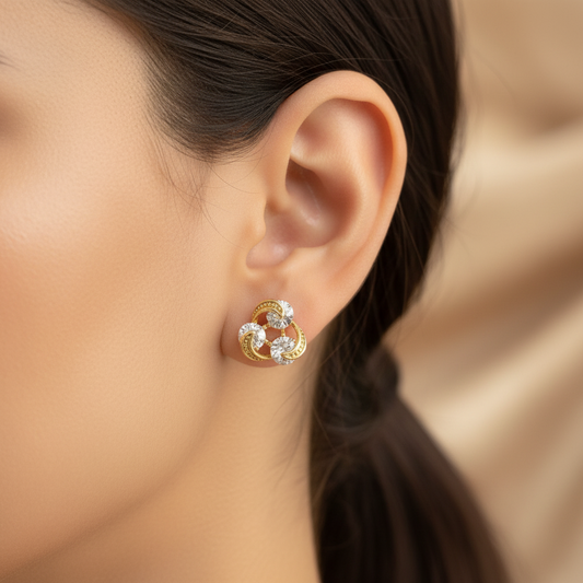 Crystal Trefoil Gold Stud Earrings