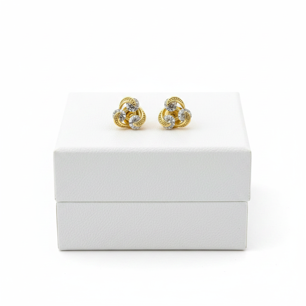 Crystal Trefoil Gold Stud Earrings