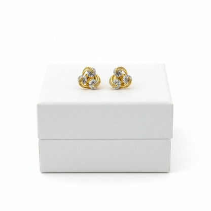 Crystal Trefoil Gold Stud Earrings