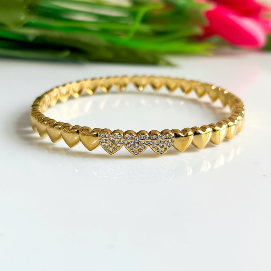 Golden Hearts Eternity Bracelet Standard Size Wrist 2.6
