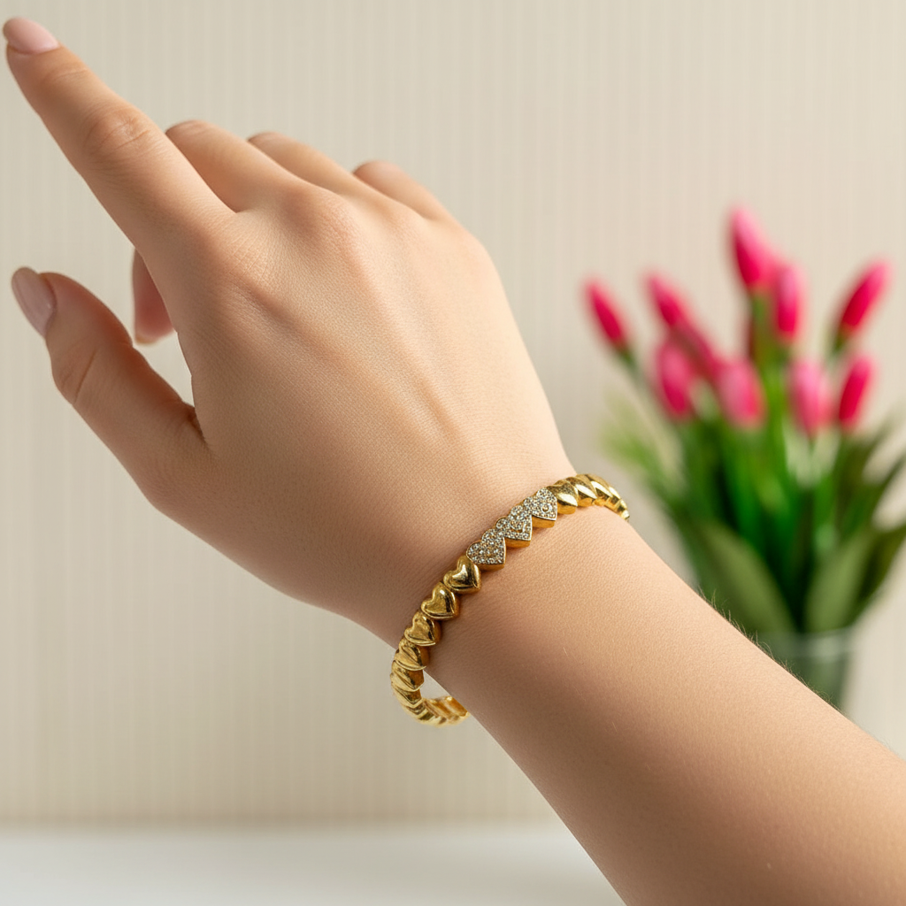 Golden Hearts Eternity Bracelet Standard Size Wrist 2.6