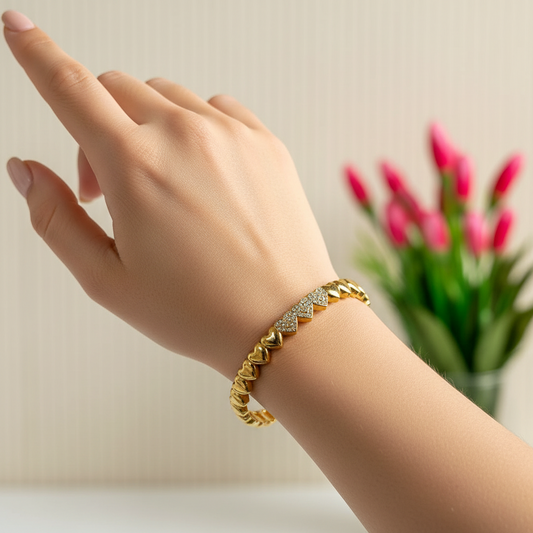 Golden Hearts Eternity Bracelet Standard Size Wrist 2.6