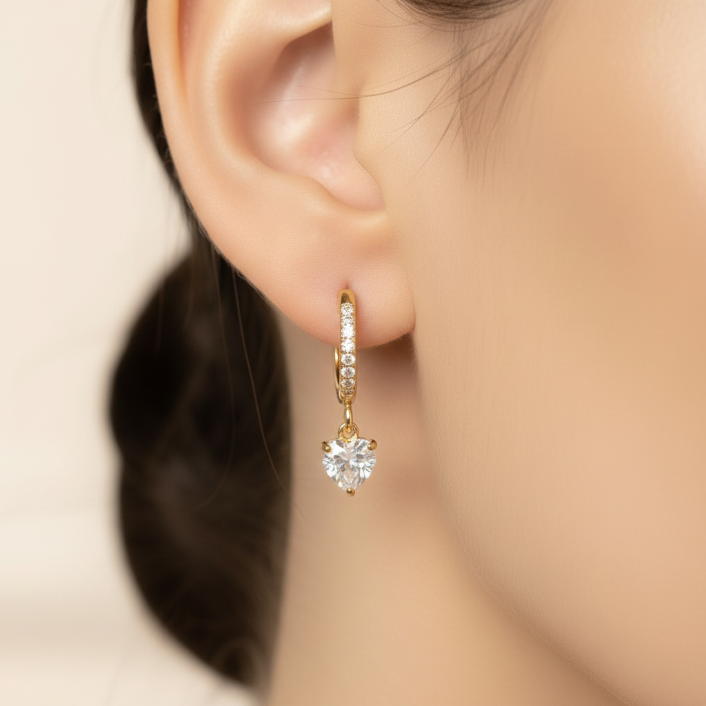 Amour Heart Drop Huggie Earrings