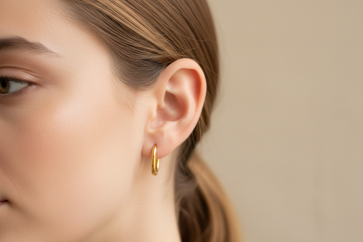 Gold Oval Huggie Hoop Earrings