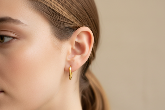 Gold Oval Huggie Hoop Earrings