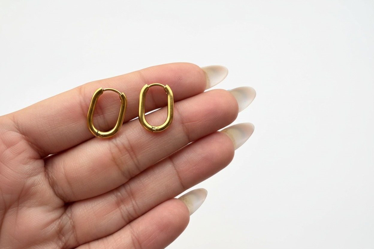 Gold Oval Huggie Hoop Earrings