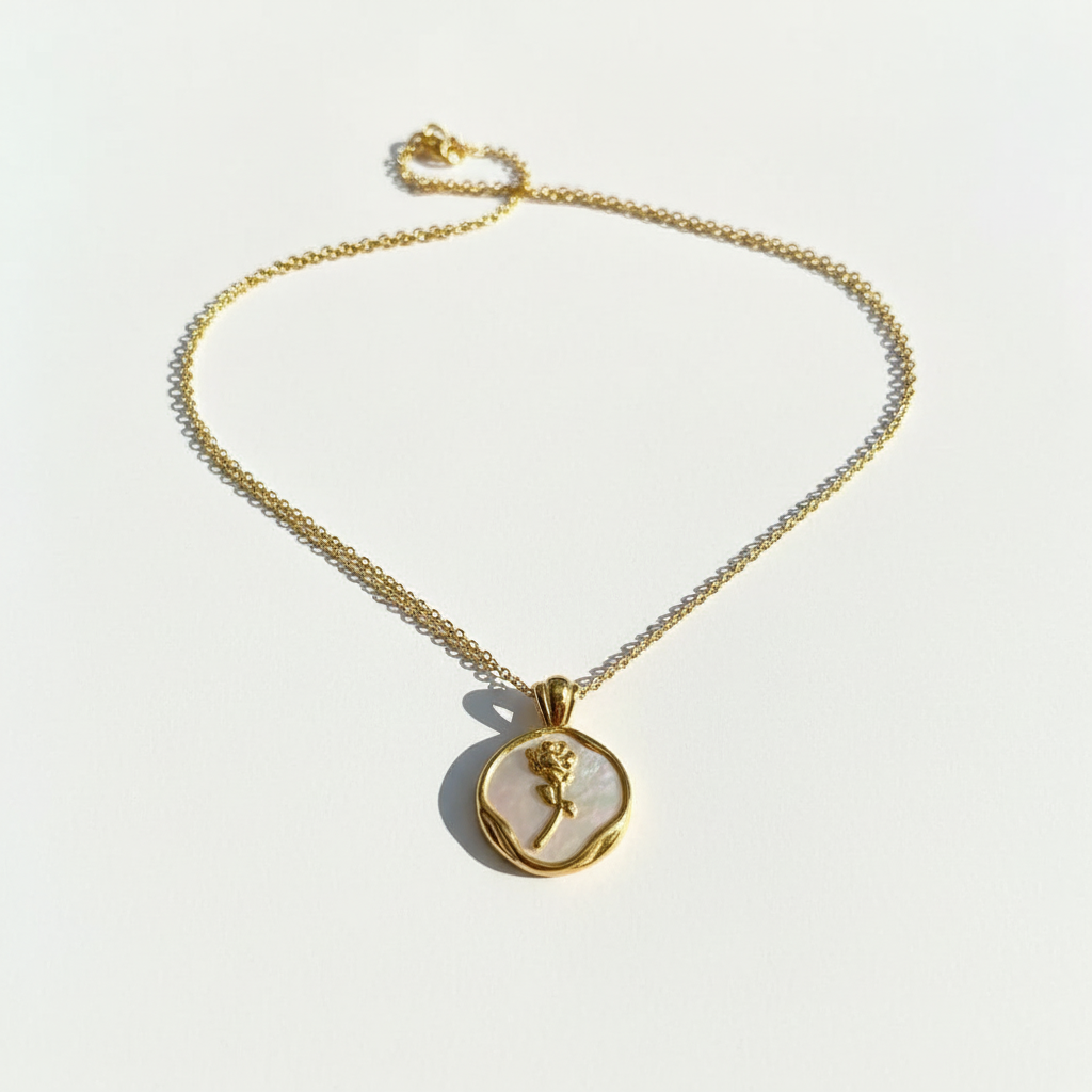 Rose Pendant Necklace with Mother of Pearl