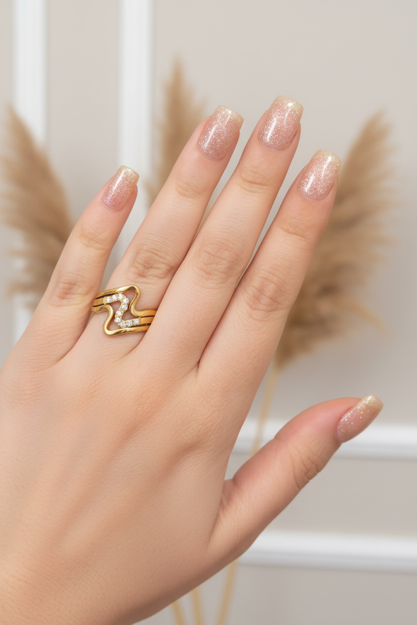 Meera Ring - Gold Wave Diamond Ring