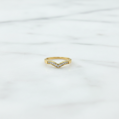 Lima V Ring upright on white marble surface product shot