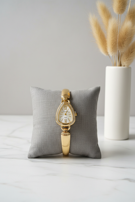 Caryino Gold Crystal Bangle Watch - Luxury Editorial