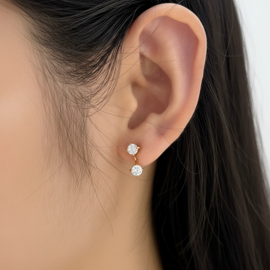 Luxe Solitaire Earrings worn on ear lifestyle shot