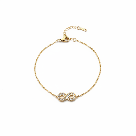 Infinity Crystal Gold Bracelet on white background