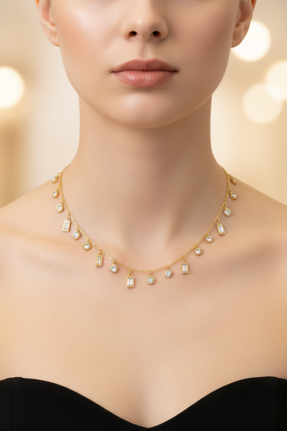 Zenith Charm Necklace – worn on model neck editorial